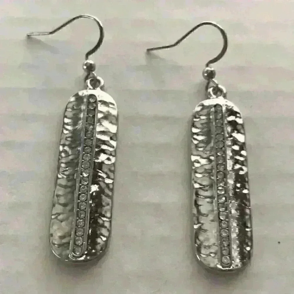Charter Club new Silver Oval Drop w/ Pave Stones - Picture 5 of 8